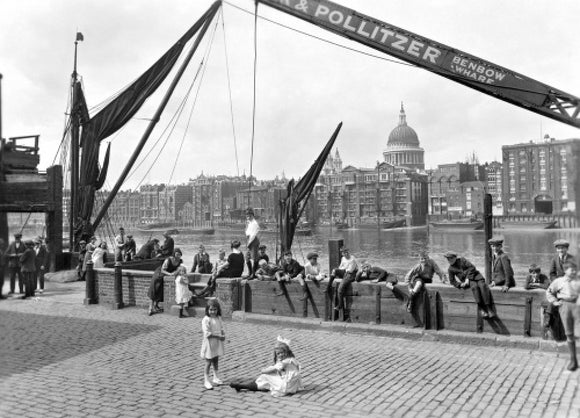 City waterfront from Benbow Wharf, Bankside: 20th century