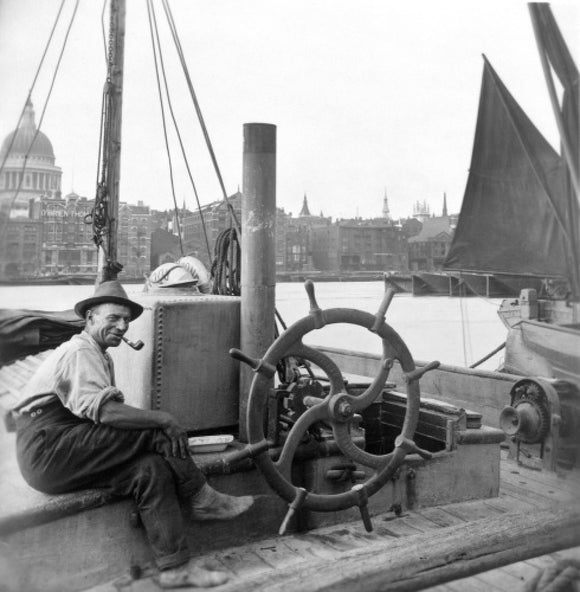 Sailing barge at Greenmoor Wharf rubbish depot, Bankside: 20th century20th century