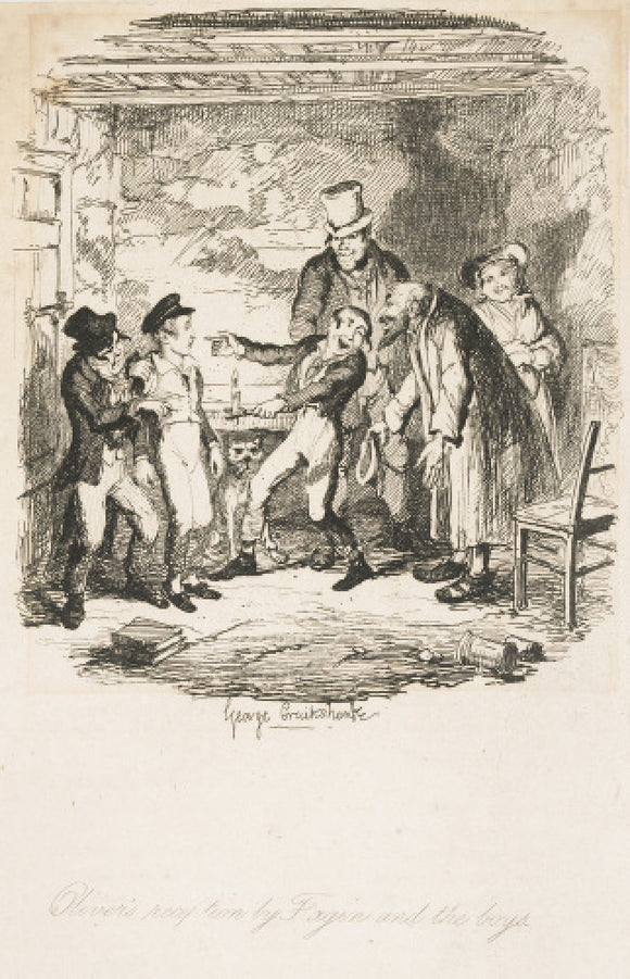 Oliver's reception by Fagin and the boys: 1838