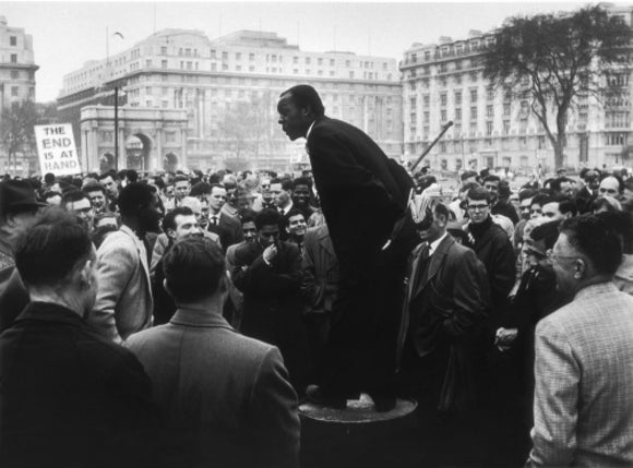 A man addressing a crowd at Speaker's Corner: 1961