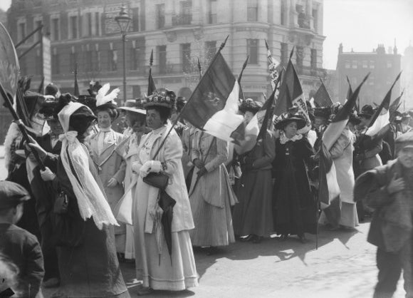 Suffragettes in a procession to promote the Women's Exhibition; 1909